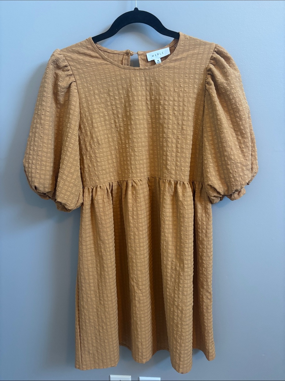 MARBLE Woman’s Mustard Textured Puff-Sleeve Day Dress